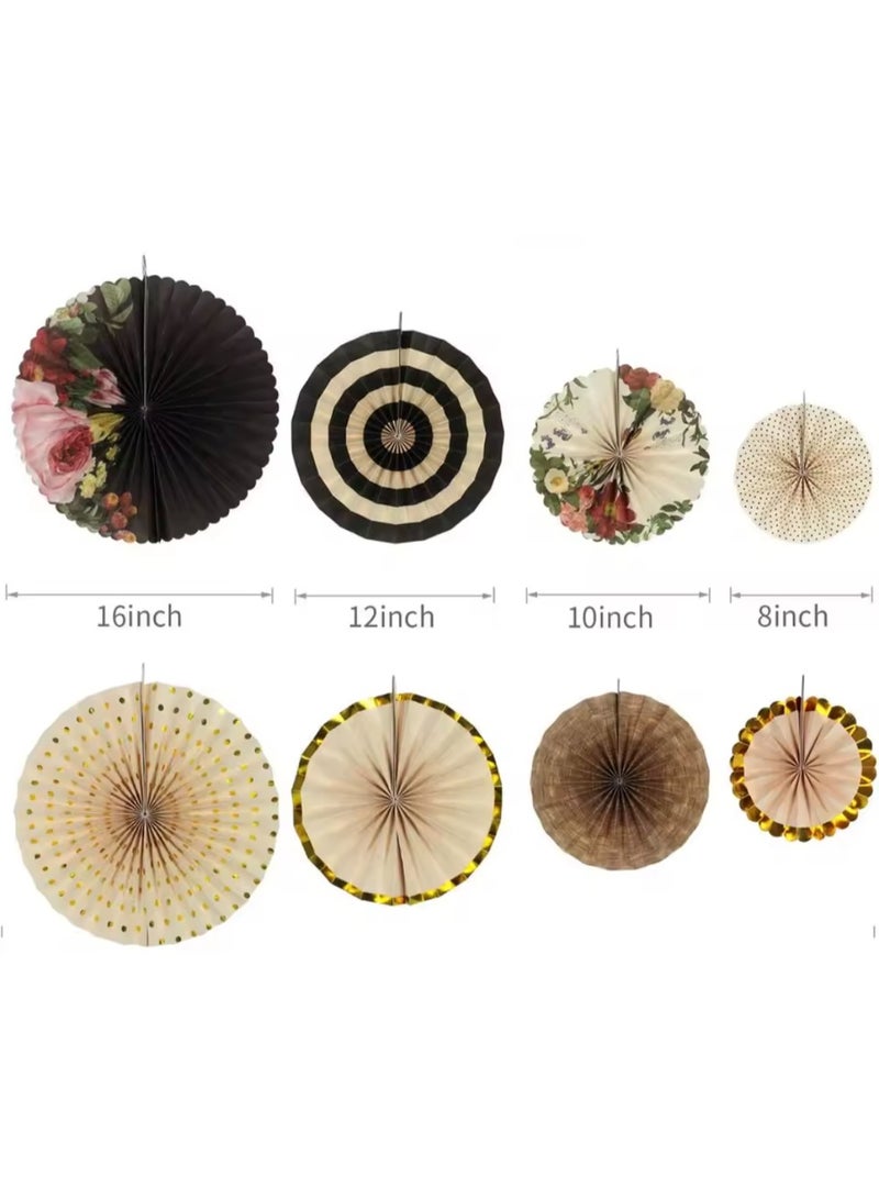 Ash 8pcs/set Vintage Wheel Tissue Paper Hanging Fans Flower Craft For Birthday , Eid - Image 2